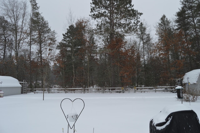 view of yard covered in snow