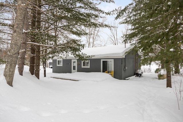 view of snow covered property