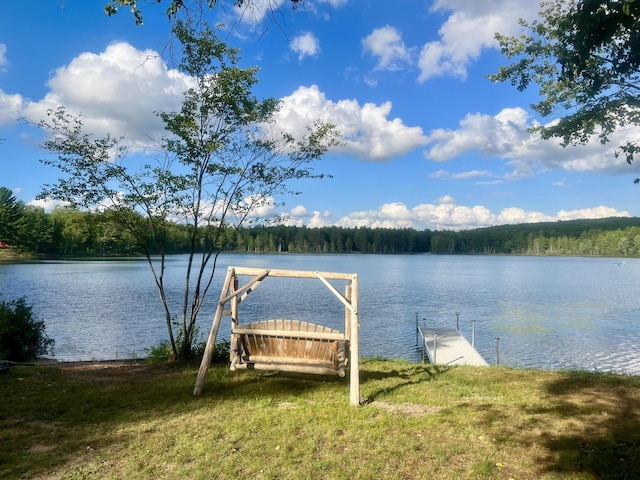 view of dock with a water view