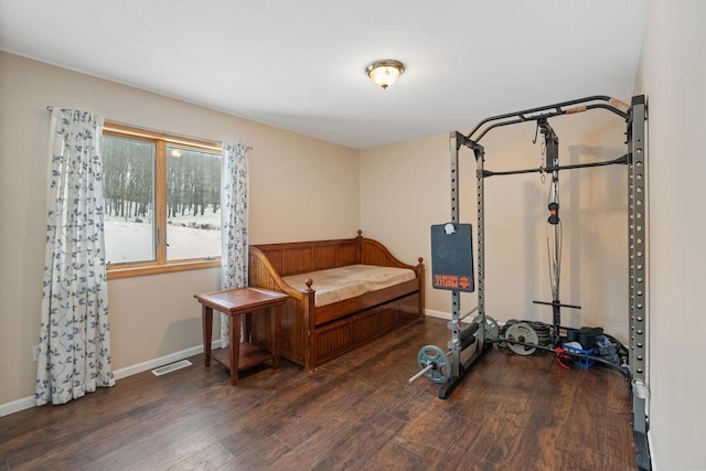 workout room featuring dark hardwood / wood-style floors