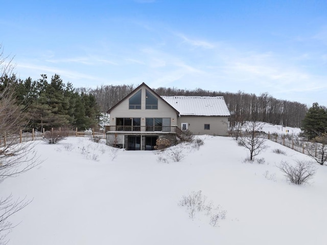 view of snow covered property