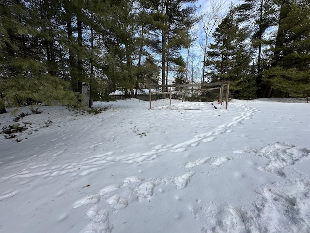 view of yard covered in snow