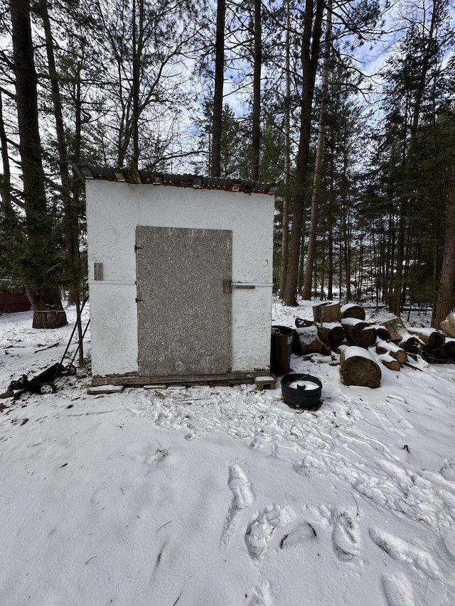 view of snow covered property