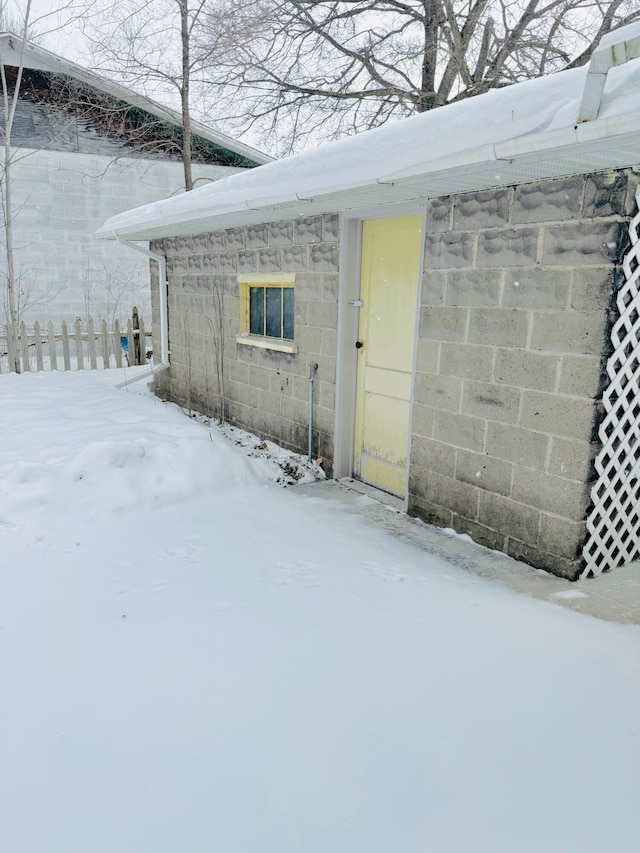 view of snow covered exterior