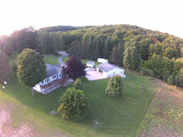 aerial view featuring a forest view