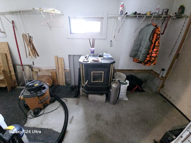 interior space with a wood stove