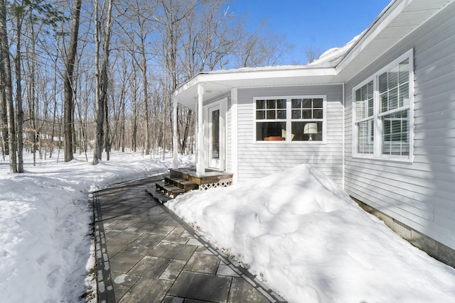 view of snow covered exterior