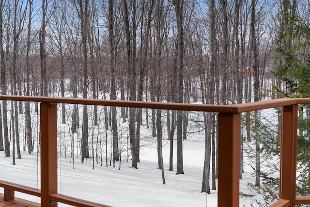 view of snow covered deck