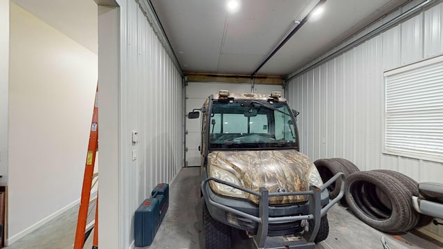 garage with metal wall