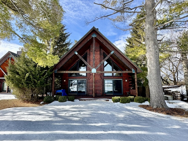 view of log home