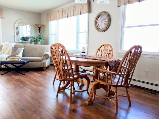 dining area with wood finished floors