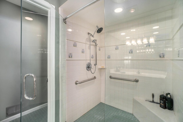 bathroom featuring a stall shower