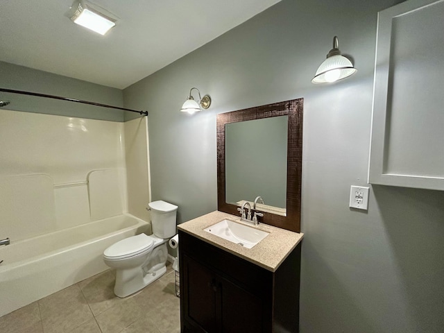 bathroom with shower / washtub combination, tile patterned flooring, vanity, and toilet