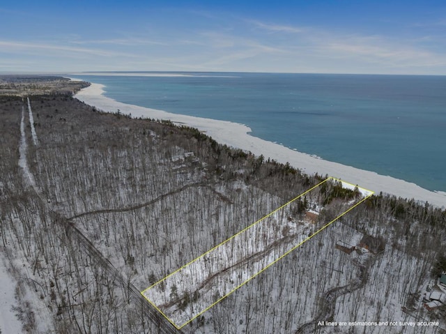 aerial view with a beach view and a water view