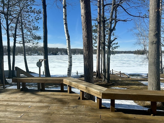 view of dock with a water view