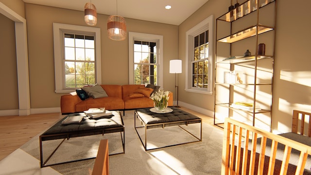 living room with light hardwood / wood-style floors