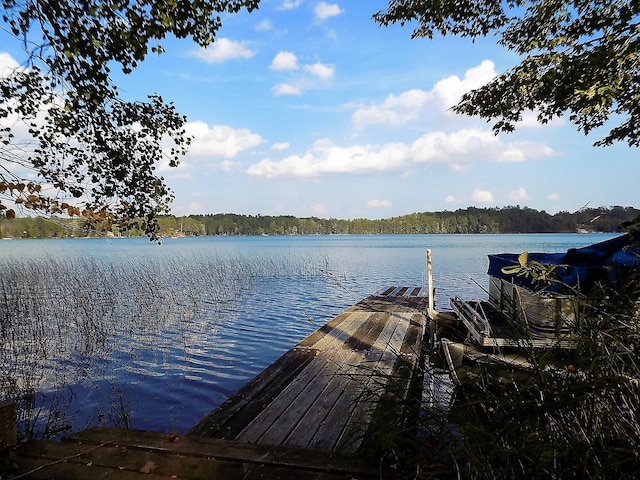 view of dock with a water view