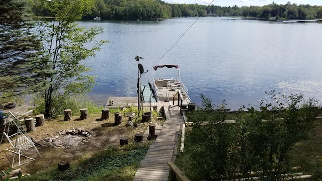 view of dock with a water view