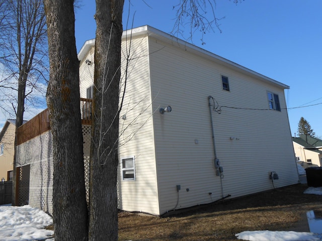 view of snow covered property