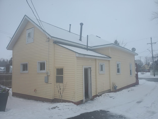 view of snow covered exterior