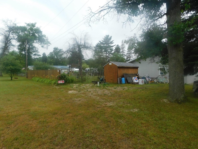 view of yard featuring a storage shed