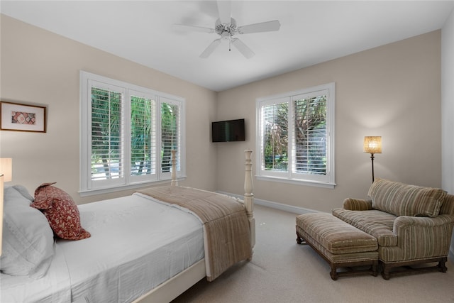 bedroom featuring ceiling fan and carpet flooring