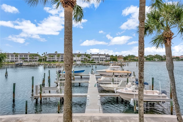 view of dock with a water view