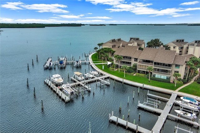 property view of water featuring a boat dock