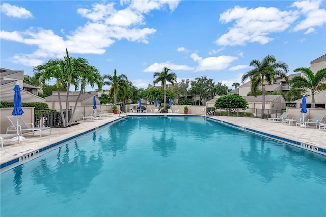 view of pool featuring a patio