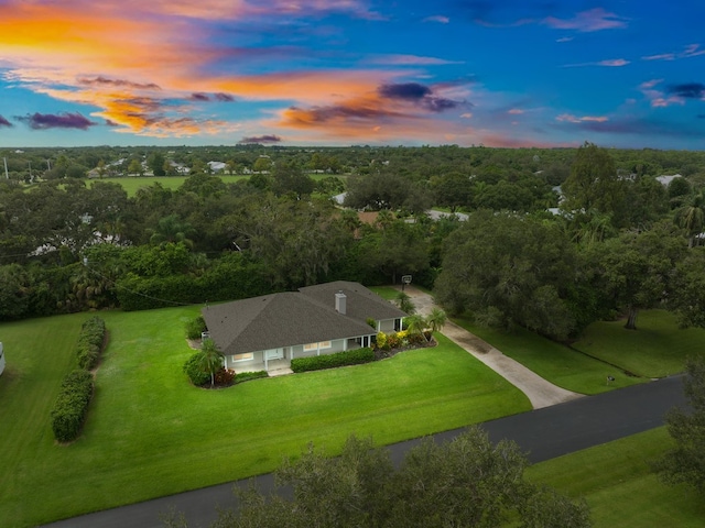 view of aerial view at dusk