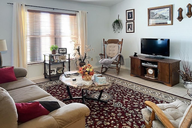 living room featuring light tile patterned floors