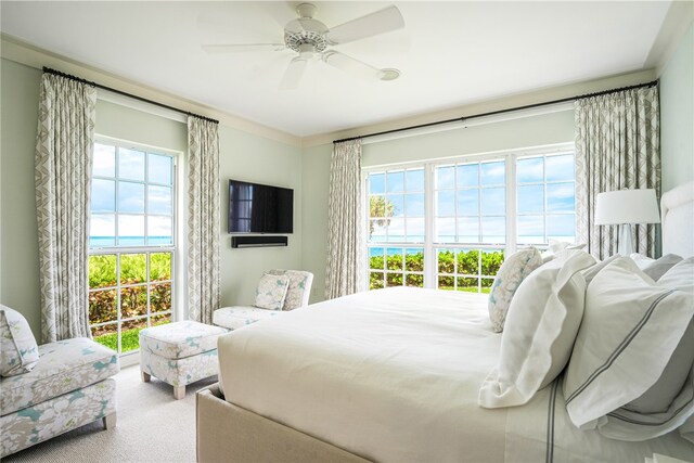 bedroom with carpet flooring and ceiling fan