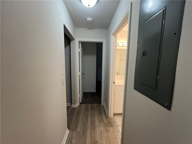 hallway with wood-type flooring