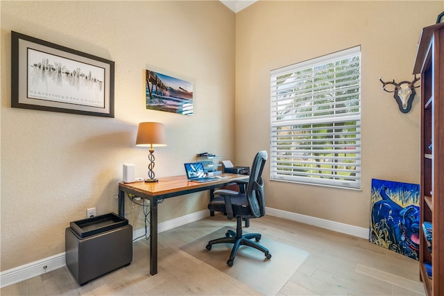 office area featuring light hardwood / wood-style flooring