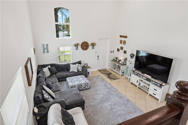 1782 Berkshire Cir SW, Vero Beach, FL 32968 - living area with a high ceiling and light tile patterned floors