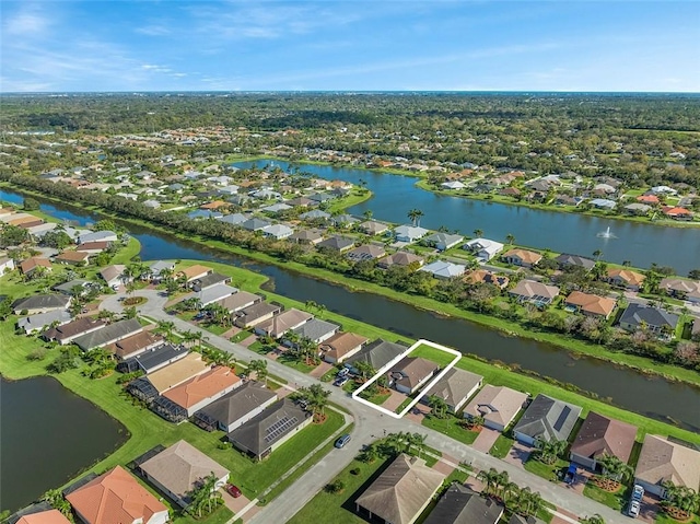 bird's eye view featuring a water view