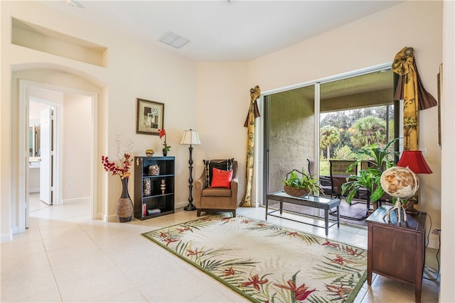 living area with light tile patterned flooring