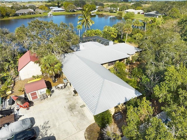 aerial view with a water view