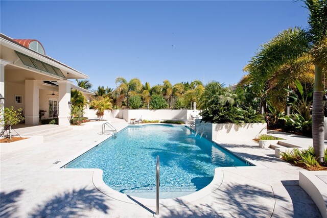 view of swimming pool featuring a patio area