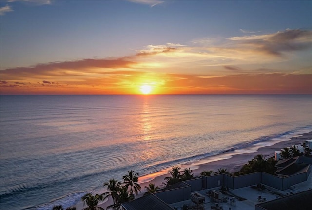 property view of water featuring a beach view