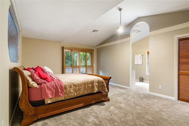420 Sopwith Dr, Vero Beach, FL 32968 - carpeted bedroom with lofted ceiling and baseboards
