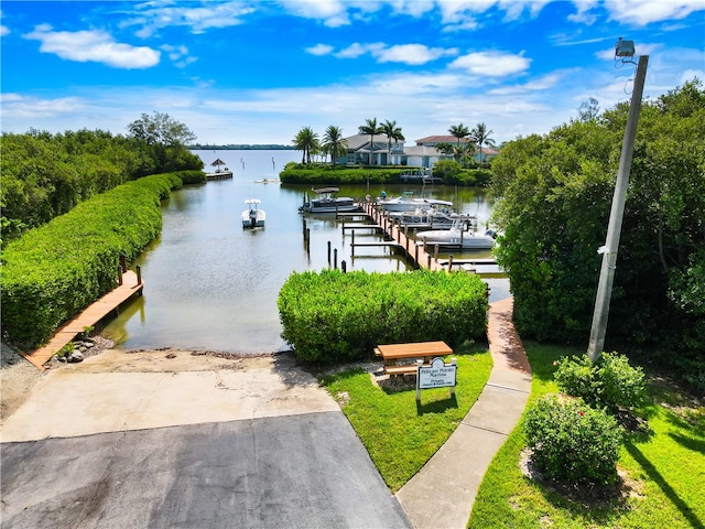 view of dock with a water view