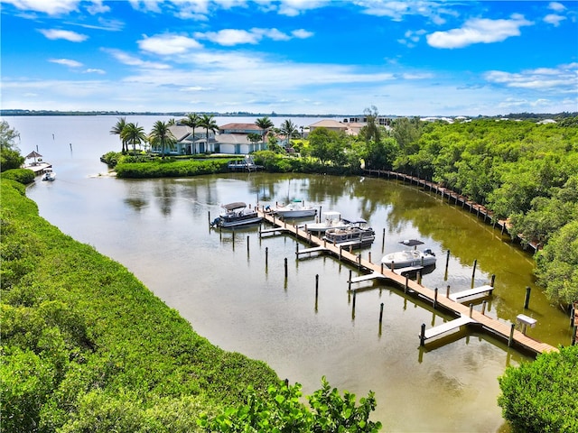 view of dock with a water view