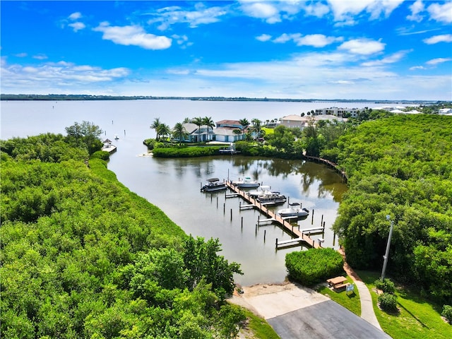 exterior space with a water view