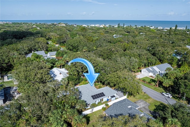 bird's eye view featuring a water view