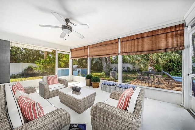 view of patio featuring outdoor lounge area and ceiling fan