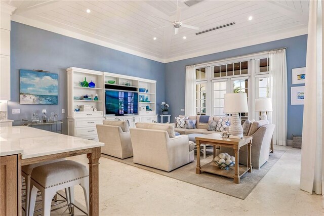 sunroom featuring french doors, wooden ceiling, and a healthy amount of sunlight