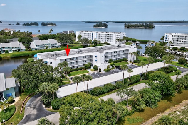 aerial view with a water view