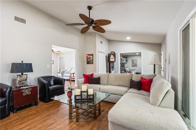 240 44th Ter SW, Vero Beach, FL 32968 - living room featuring ceiling fan, wood finished floors, and recessed lighting