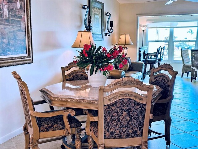 600 E Lake Jasmine Cir Unit 206, Vero Beach, FL 32962 - tiled dining space featuring baseboards and ceiling fan